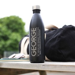 Sagaform Personalised Large 'Hot and Cool' Stainless Steel Travel Bottle in Black