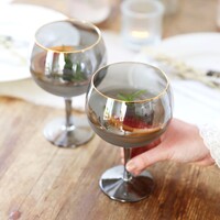 Set of Two Black and Gold Balloon Gin Glasses
