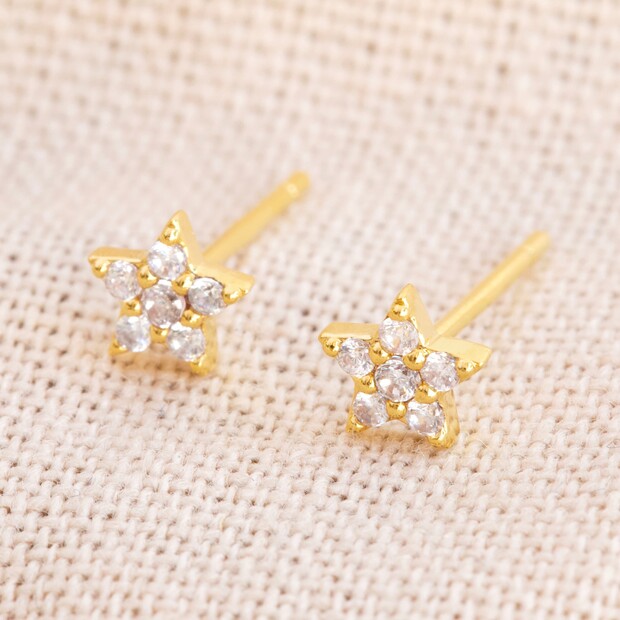 Crystal Star Stud Earrings in Gold | Lisa Angel