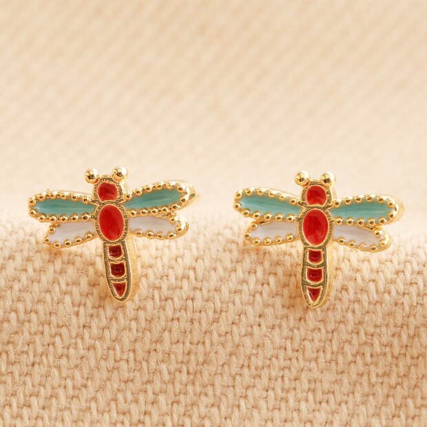 Enamel Dragonfly Stud Earrings in Gold Enamel Dragonfly Stud Earrings in Gold