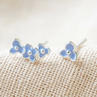 Enamel Forget Me Not Flower Earrings in Blue and Silver