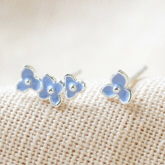 Enamel Forget Me Not Flower Earrings in Blue and Silver