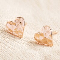 Hammered Heart Stud Earrings in Rose Gold