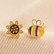 Lisa Angel Mismatched Enamel Bee and Sunflower Stud Earrings in Gold