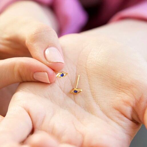 Lisa Angel Crystal Eye Stud Earrings in Gold In Models Hand