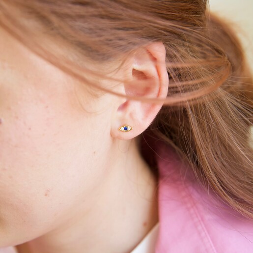 Lisa Angel Crystal Eye Stud Earrings in Gold On Model