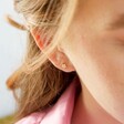 Close Up Of Lisa Angel Crystal Star Stud Earrings in Gold on Model