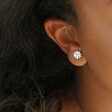 Close Up of Lisa Angel Daisy Stud Earrings in Silver on Model on Model