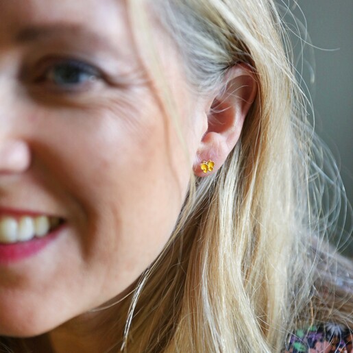 Enamel Butterfly Stud Earrings in Gold on Model