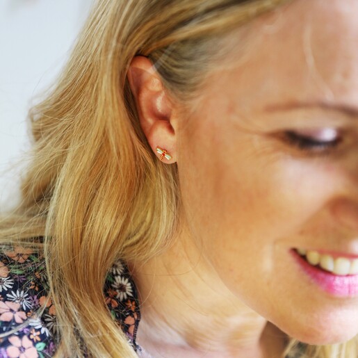 Lisa Angel Enamel Dragonfly Stud Earrings in Gold on Model