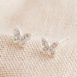 Small Delicate Sterling Silver Crystal Butterfly Stud Earrings