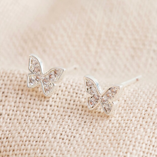 Crystal Butterfly Stud Earrings in Silver | Lisa Angel