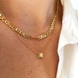 Daisy Charm Necklace in Gold Layered on Model