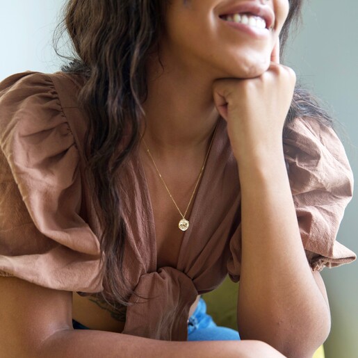 Model Wearing Leo Personalised Gold Stainless Steel Zodiac Pendant Necklace