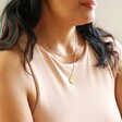 Model Wearing Special Lisa Angel Ladies' Gold Stainless Steel Libra Pendant Necklace