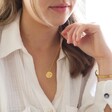 Lisa Angel Gold Stainless Steel Libra Pendant Necklace on Model