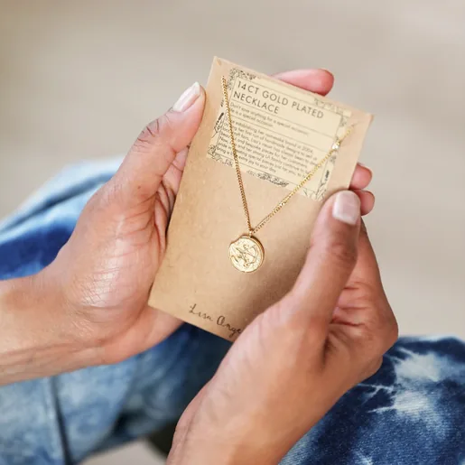 Gold Stainless Steel Sagittarius Pendant Necklace in Packaging