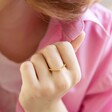 Model Wearing Delicate Gold Sterling Silver Crystal Chevron Ring