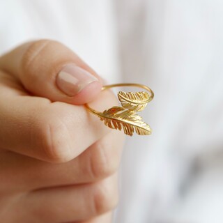Gold Double Feather Ring