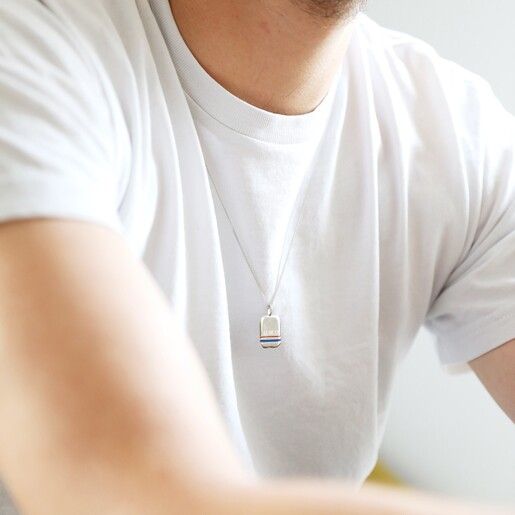 Lisa Angel Men's Personalised Enamel Stripe Pendant Necklace on Model