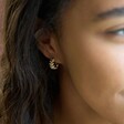 Model Wearing Lisa Angel Mini Crystal Fern Hoop Earrings in Gold