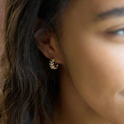 Mini Crystal Fern Hoop Earrings in Gold