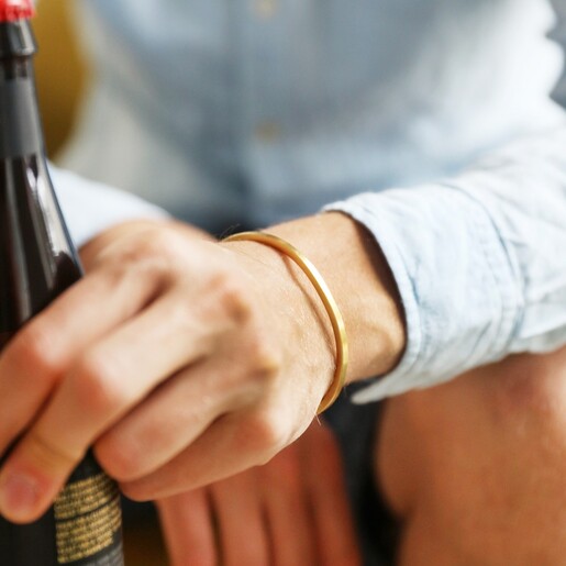 Gold Bracelet on Model Lisa Angel Personalised Men's Brushed Bar Bangle in Gold on Model