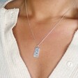 Silver 'Fortune' Tarot Card Pendant Necklace on Model