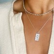 Model Wearing Silver 'Fortune' Tarot Card Pendant Necklace