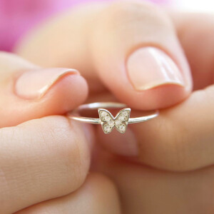 Sterling Silver Crystal Butterfly Ring