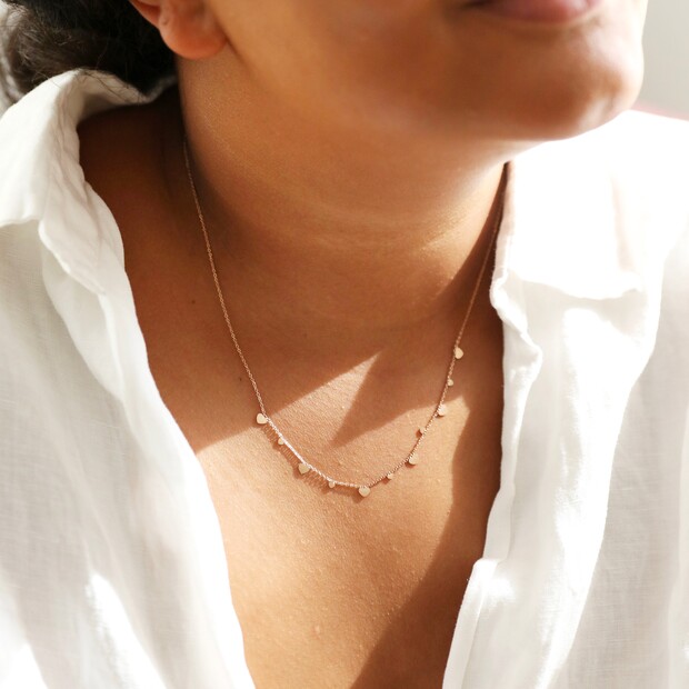 Stainless Steel Heart Charm Necklace in Rose Gold