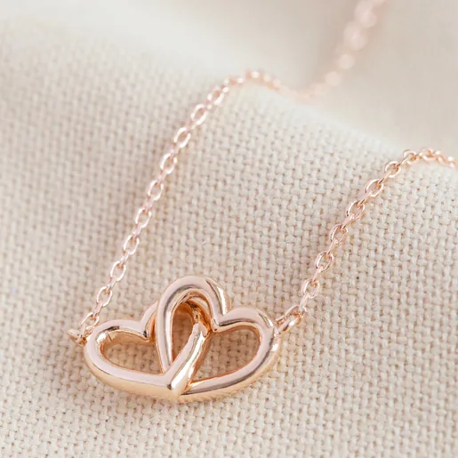 Ladies' Delicate Tiny Interlocking Hearts Necklace in Rose Gold
