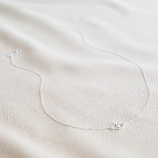 Full Length Shot of Ladies' Tiny Interlocking Hearts Necklace in Silver