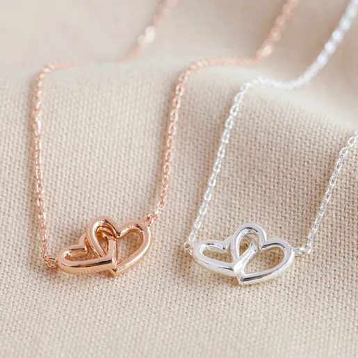 Silver and Rose Gold Tiny Interlocking Hearts Necklaces