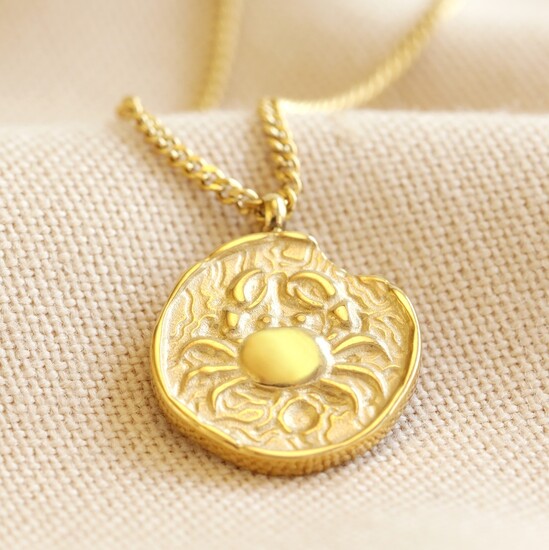Gold Stainless Steel Cancer Zodiac Pendant Necklace