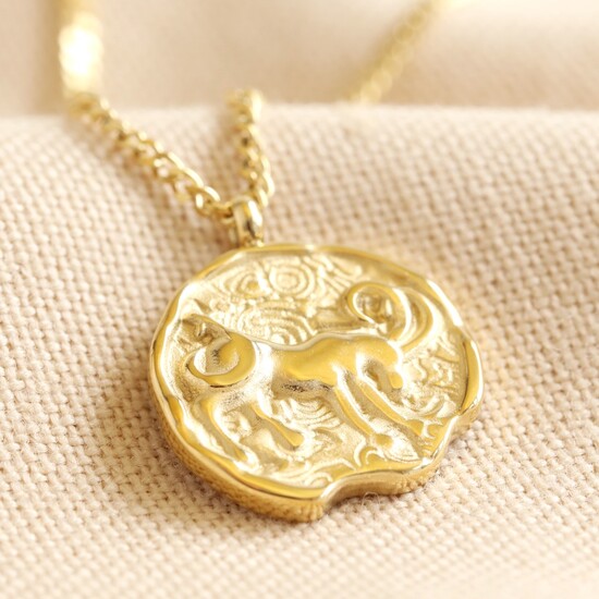 Gold Stainless Steel Capricorn Zodiac Pendant Necklace