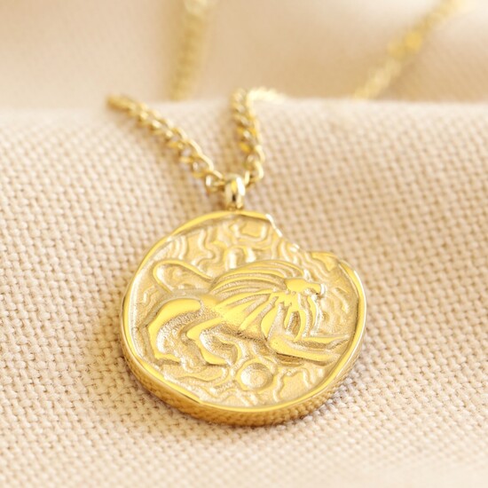 Gold Stainless Steel Leo Zodiac Pendant Necklace