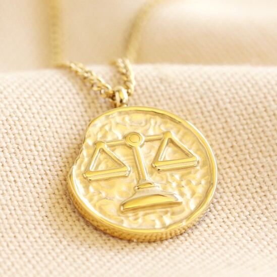 Gold Stainless Steel Libra Zodiac Pendant Necklace