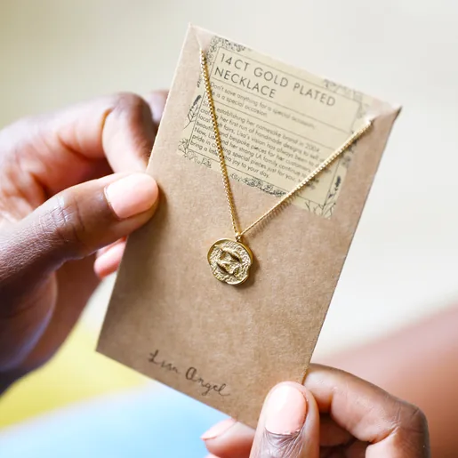 Gold Stainless Steel Pisces Pendant Necklace in Packaging