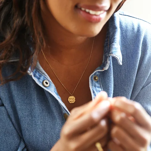 Gold Stainless Steel Pisces Pendant Necklace on Model