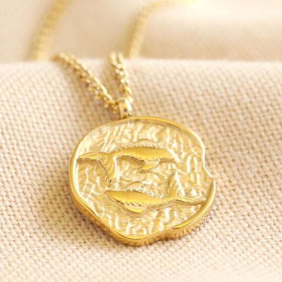 Gold Stainless Steel Pisces Zodiac Pendant Necklace