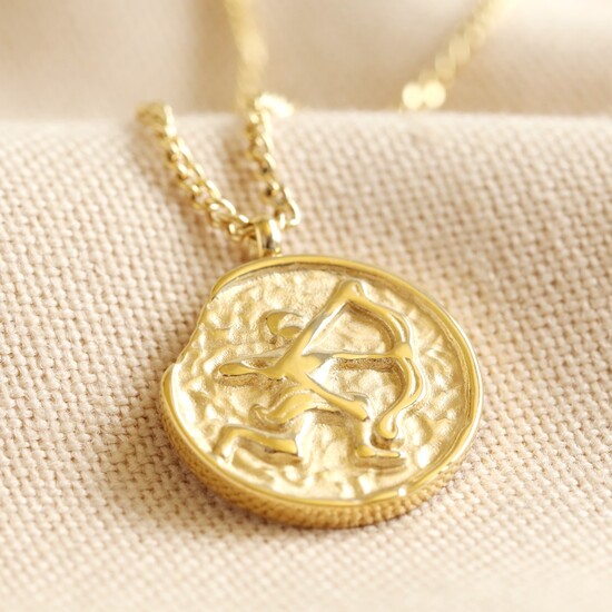 Gold Stainless Steel Sagittarius Zodiac Pendant Necklace