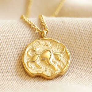 Gold Stainless Steel Taurus Pendant Necklace