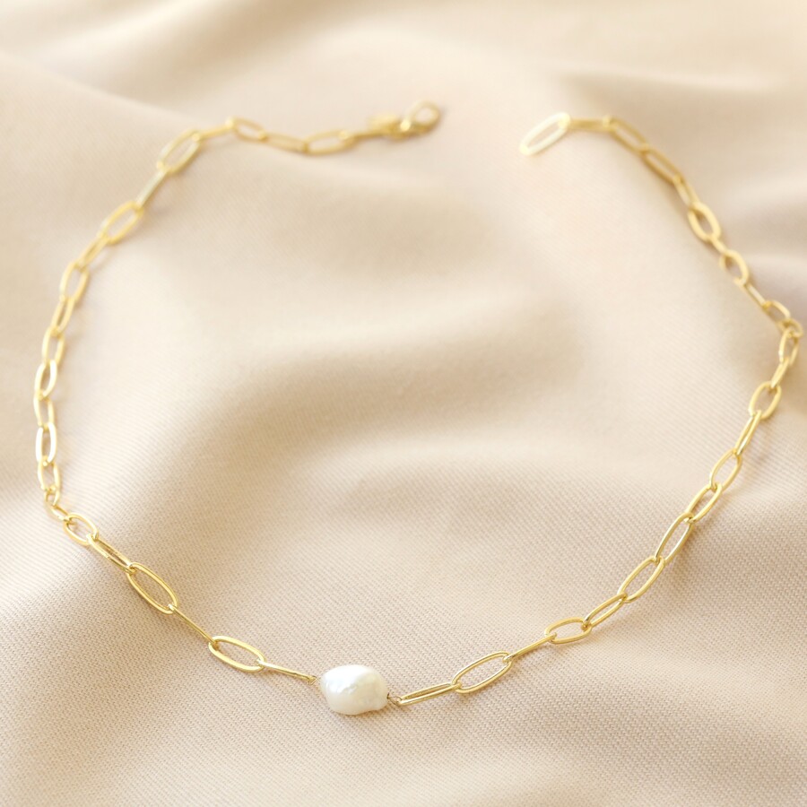 Gold Cable Chain and Pearl Necklace | Lisa Angel