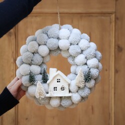 Christmas Scene Pom Pom Wreath