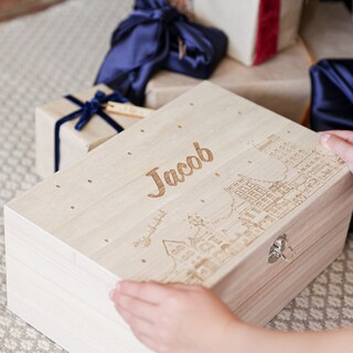 Personalised Festive Houses Wooden Hamper Box