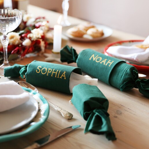 2 Green Personalised Fill Your Own Fabric Crackers