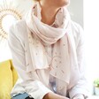 Sun and Moon Faces Scarf in Pink on Model
