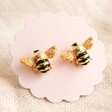 Small Bee Stud Earrings on Pink Circle Scalloped Edge Sheet