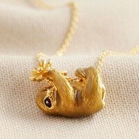 Enamel Sloth and Flower Pendant Necklace